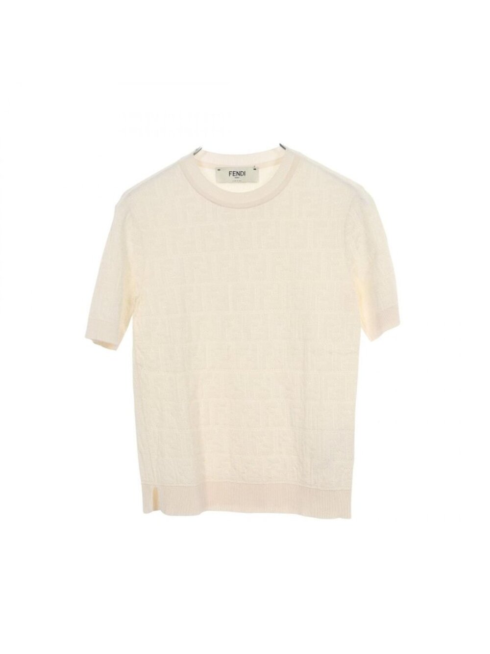 Fendi Knit Zucca Jacquard Short Sleeve Cotton Rayon Sweater